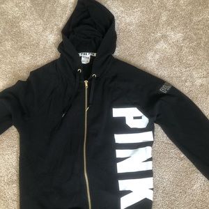 Pink back zip up hoodie with strings